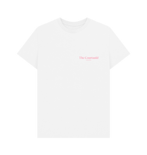 Load image into Gallery viewer, White Unisex Small Pink Logo T-Shirt