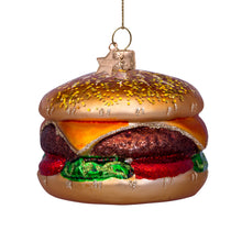 Load image into Gallery viewer, Hamburger-shaped Christmas ornament on a white background