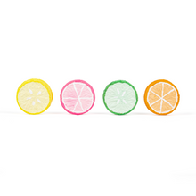 Load image into Gallery viewer, Four colorful lemon slices on a white background