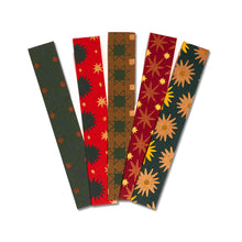 Load image into Gallery viewer, Five patterned bookmarks with star and geometric designs on a white background