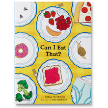 Load image into Gallery viewer, Book cover of 'Can I Eat That?' with illustrations of food on a yellow background