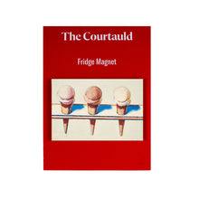 Load image into Gallery viewer, Red fridge magnet packaging with an image of three ice cream cones and 'The Courtauld' branding.
