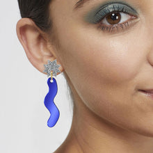 Load image into Gallery viewer, Squiggle Spark Drop Earrings Blue