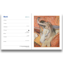 Load image into Gallery viewer, Calendar page with a painting of a nude figure on the right side