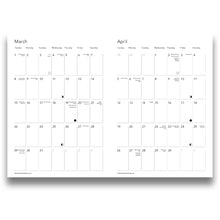 Load image into Gallery viewer, Calendar for March and April with days of the week labeled