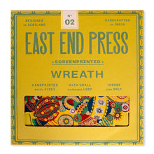 Load image into Gallery viewer, Box for East End Press screenprinted wreath with decorative design and text on a yellow background