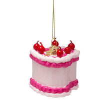 Load image into Gallery viewer, Decorative cake ornament with red cherries and pink trim on a white background
