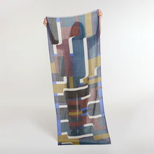 Load image into Gallery viewer, Scarf Wool Curves Blue Brown
