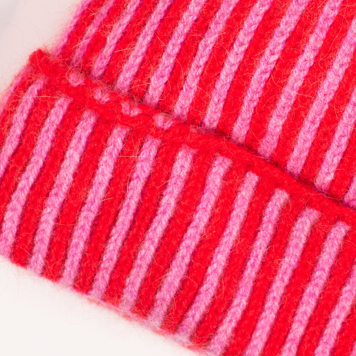 Stripe Pom Pom Beanie Red Pink