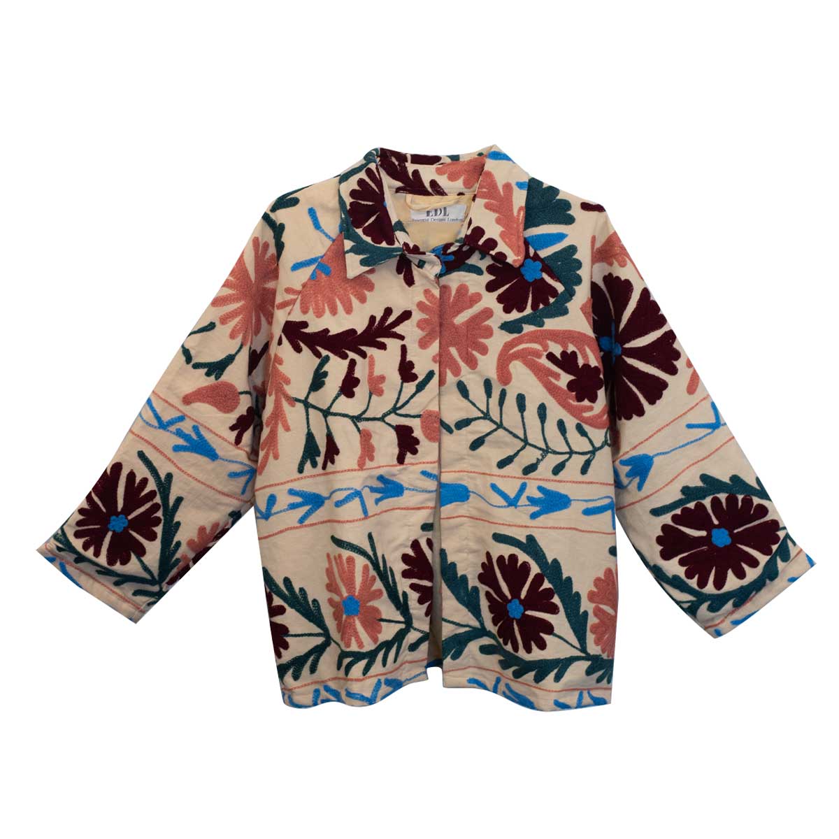 Floral patterned jacket on a white background