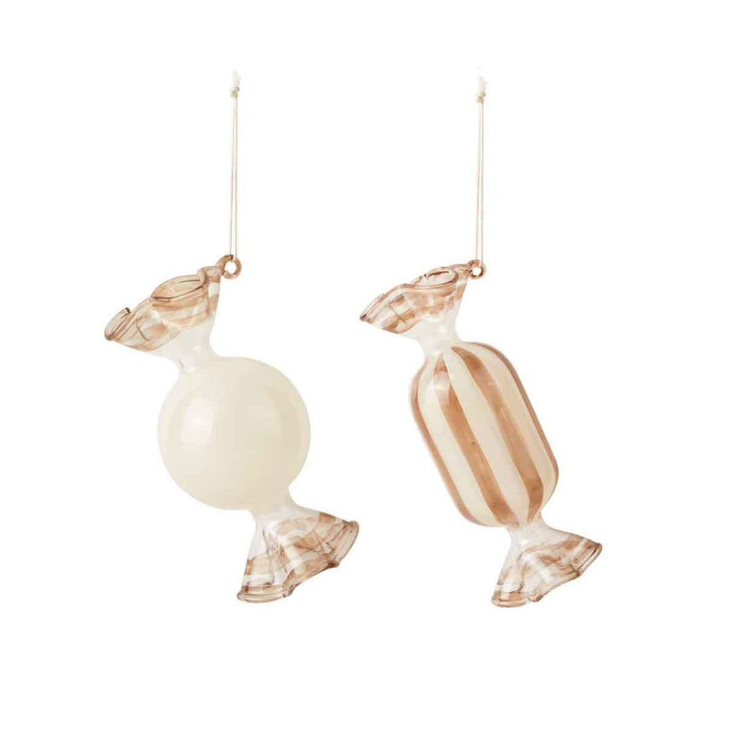 Two candy-themed hanging decorations on a white background