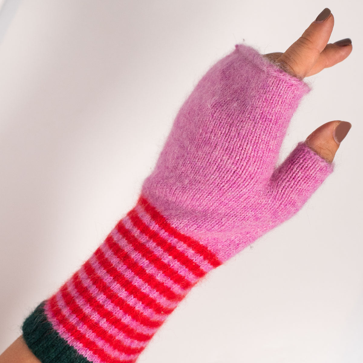 Fingerless Mittens Pink Red