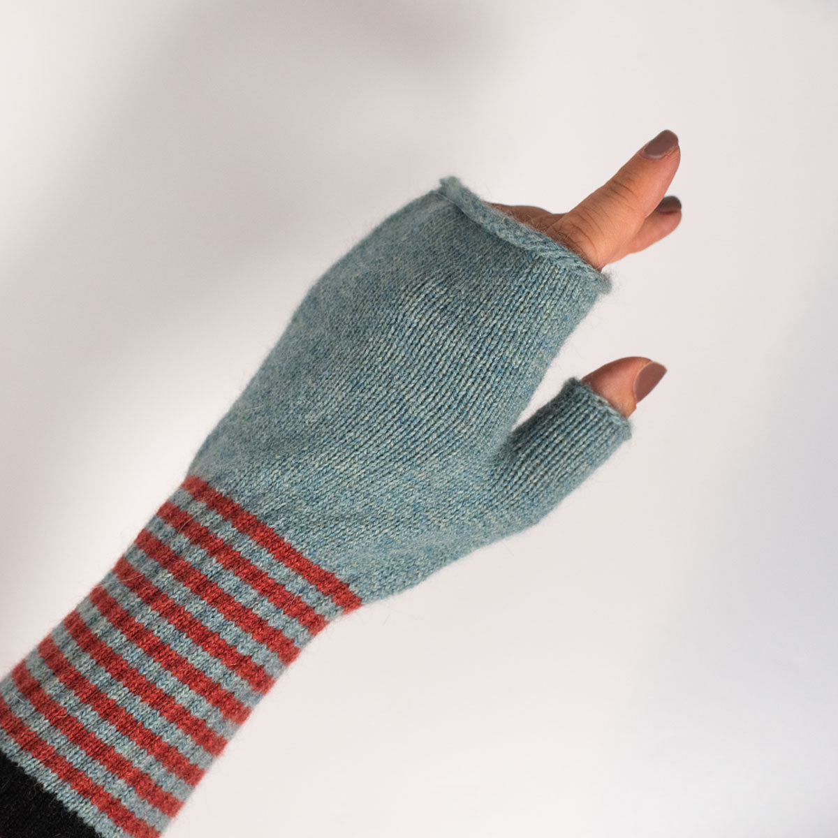 Fingerless Mittens Mint Rust