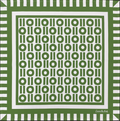Green and white patterned design with geometric shapes on a green background