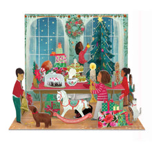 Load image into Gallery viewer, Pop up Illustration of children playing with toys in a decorated room during Christmas time.

