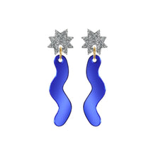 Load image into Gallery viewer, Squiggle Spark Drop Earrings Blue
