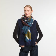 Load image into Gallery viewer, Scarf Wool Curves Blue Brown
