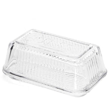 Load image into Gallery viewer, Clear glass butter dish with lid on a white background
