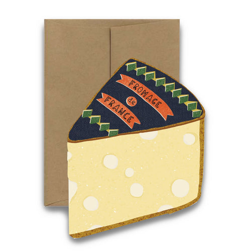Cheese-shaped greeting card with 'Fromage de France' text on a white background