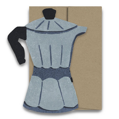 Card with a blue dress design on a brown envelope