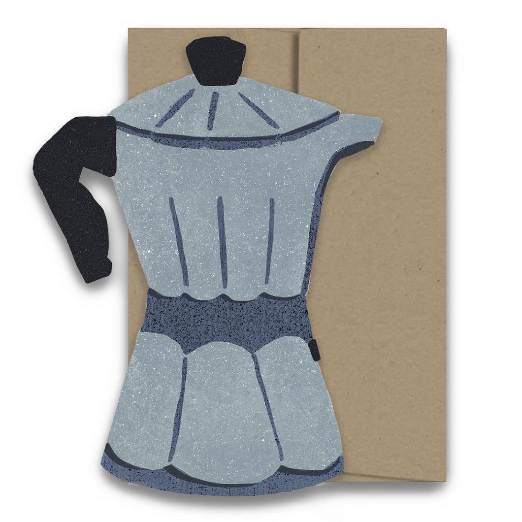 Card with a blue dress design on a brown envelope