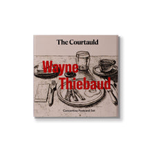 Load image into Gallery viewer, Concertina cover of &#39;The Courtauld Wayne Thiebaud Concertina Postcard Set&#39; with a black and white illustration of a table setting.
