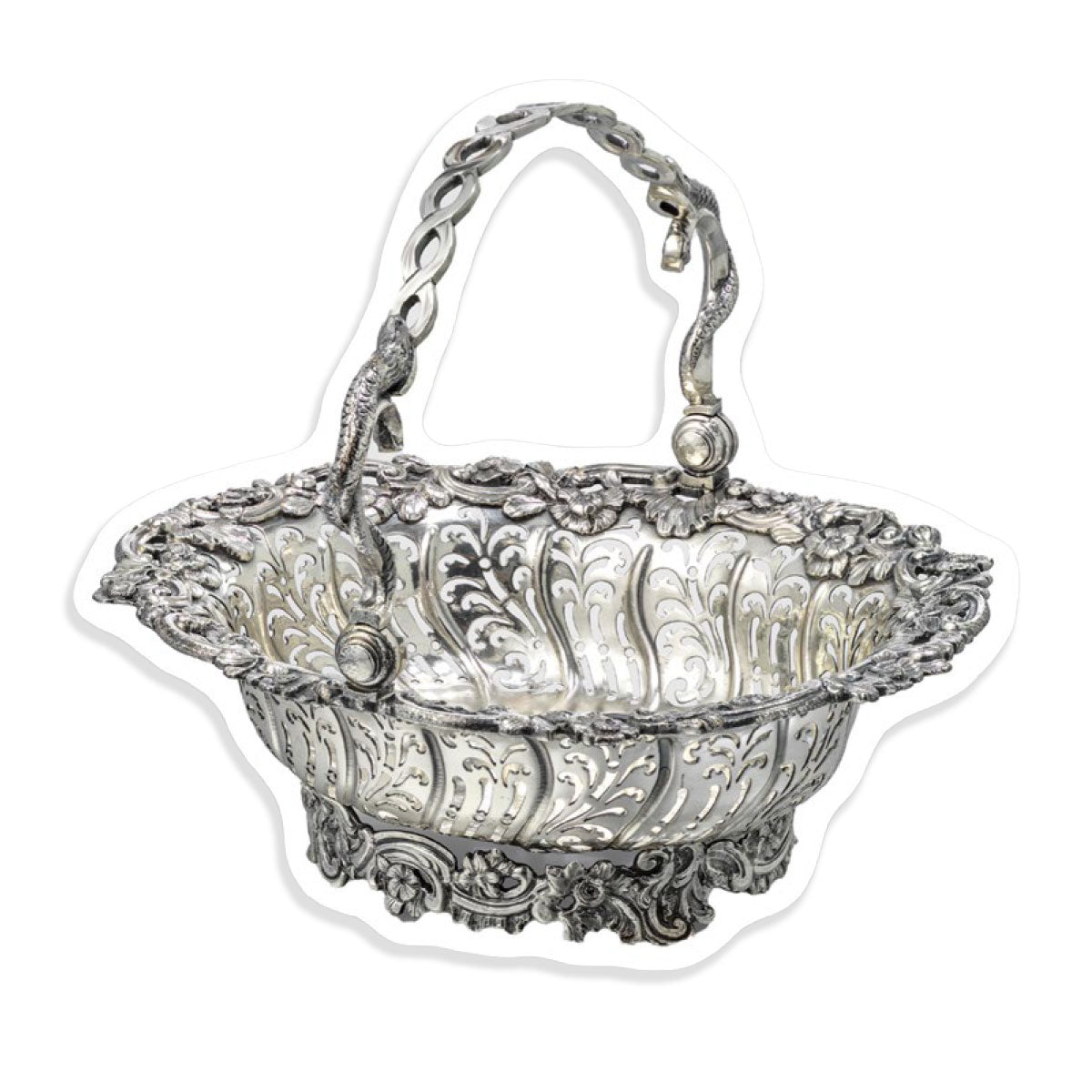 Cut Out Postcard Silver Basket