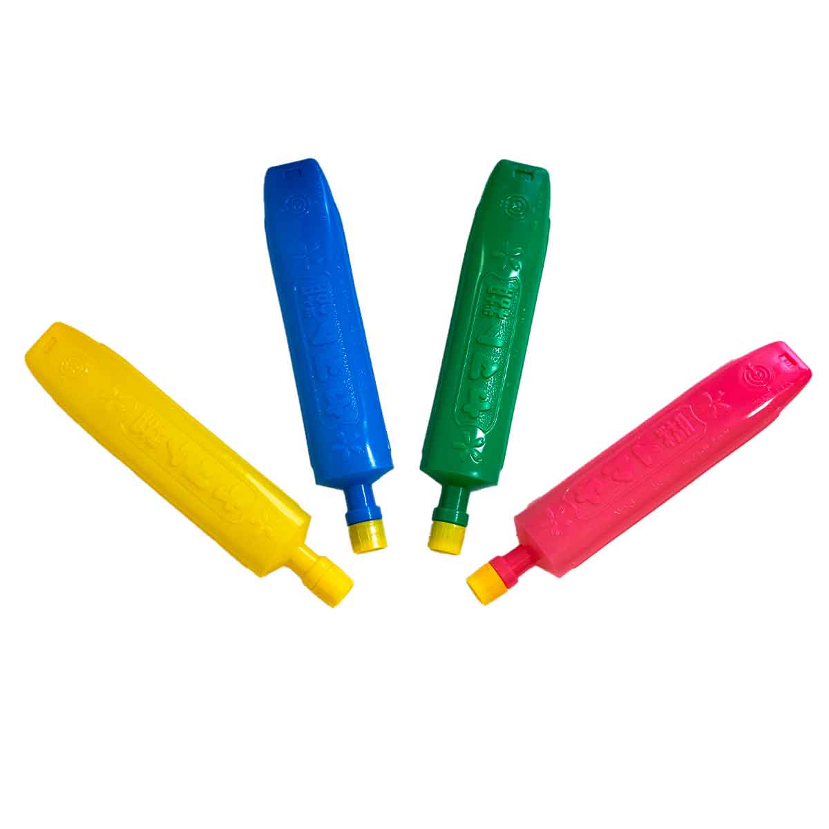 Four colorful water balloons on a white background