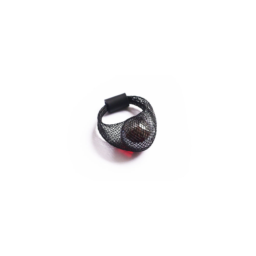 Ring Black Mesh with Red Sphere