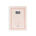 Minimalist A6 notebook with a cream-colored cover, featuring a red decorative border, bold ‘LIFE Vermilion’ title at the top, and space for labeling on the front