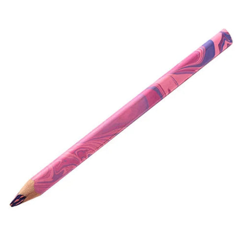 Pink and purple pencil with a marbled design on a white background