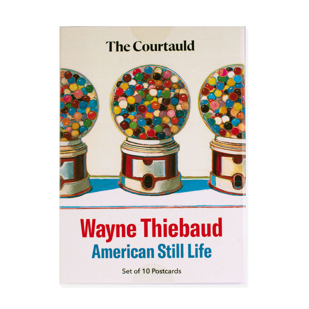 Cover of 'American Still Life' postcard set by Wayne Thiebaud featuring gumball machines.