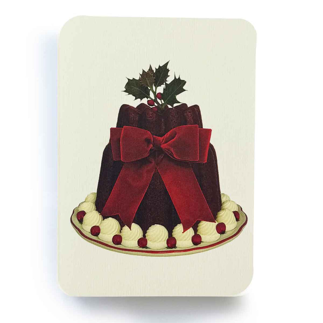 Greetings Card Plum Pudding Red Velvet Bow