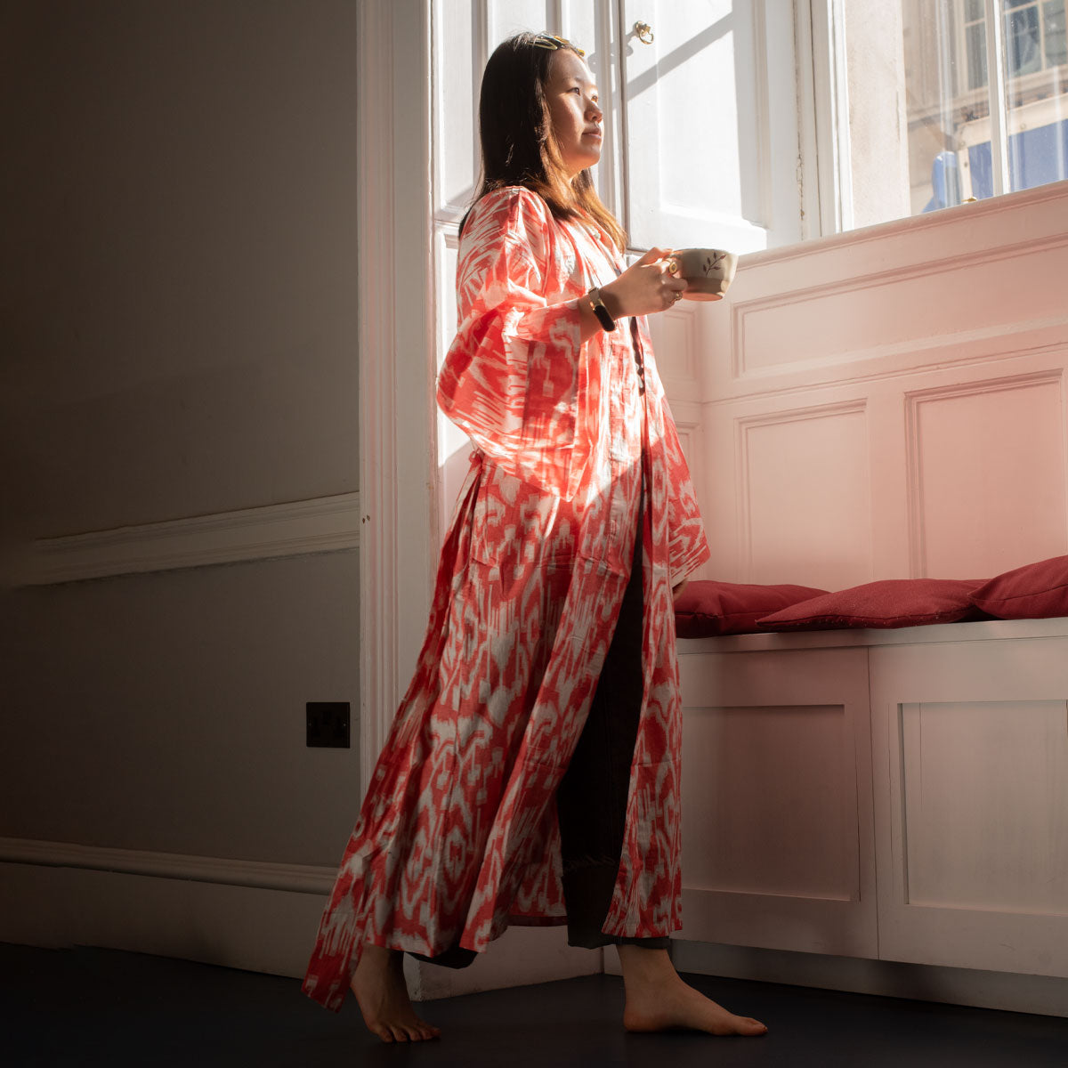 Cotton Robe Peach Ikkat