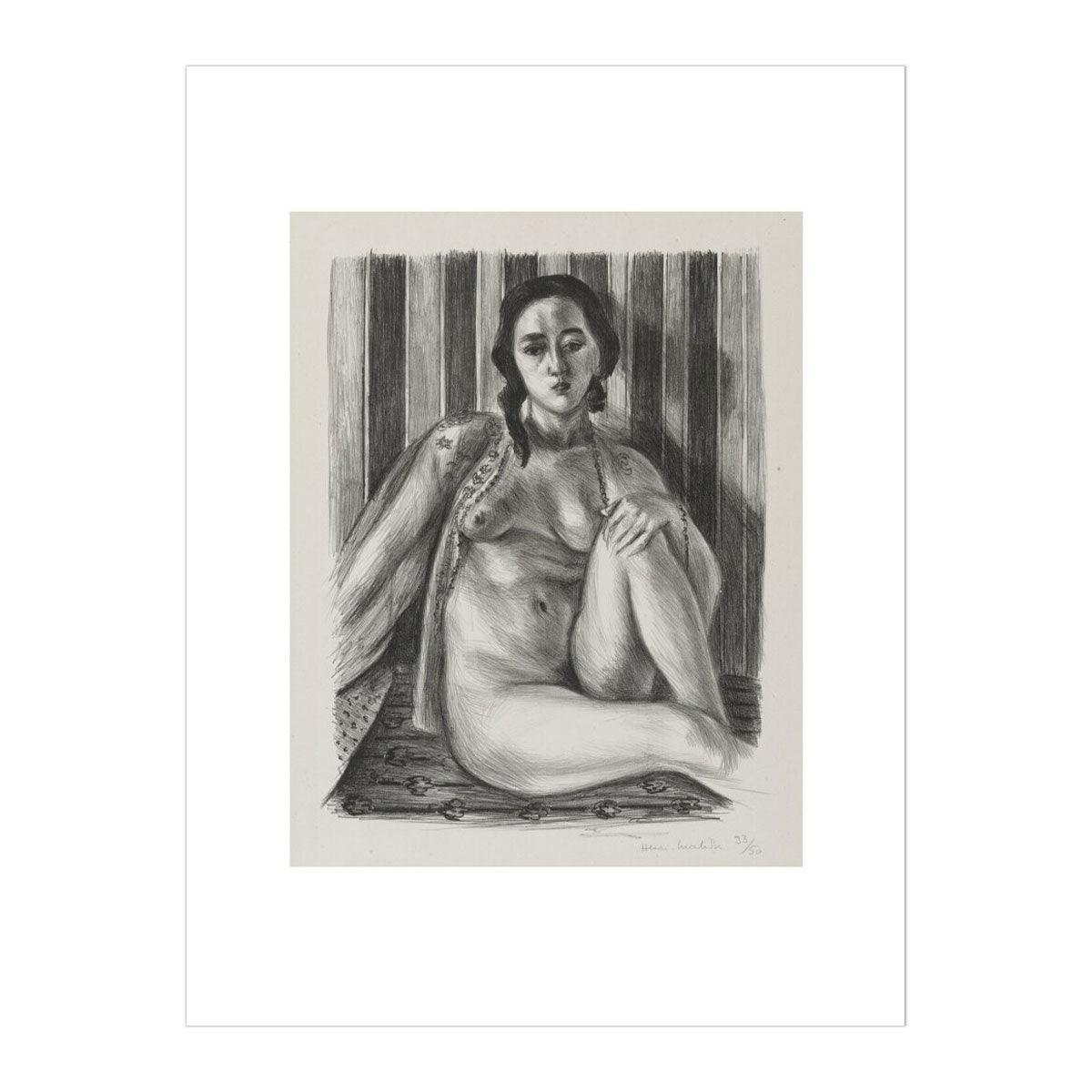 Seated nude woman, with tulle blouse