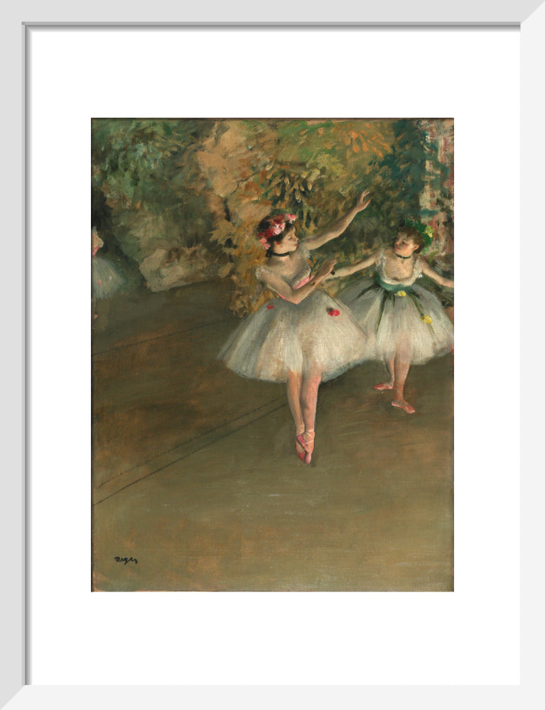 Two Dancers on a Stage (art print, small, white)