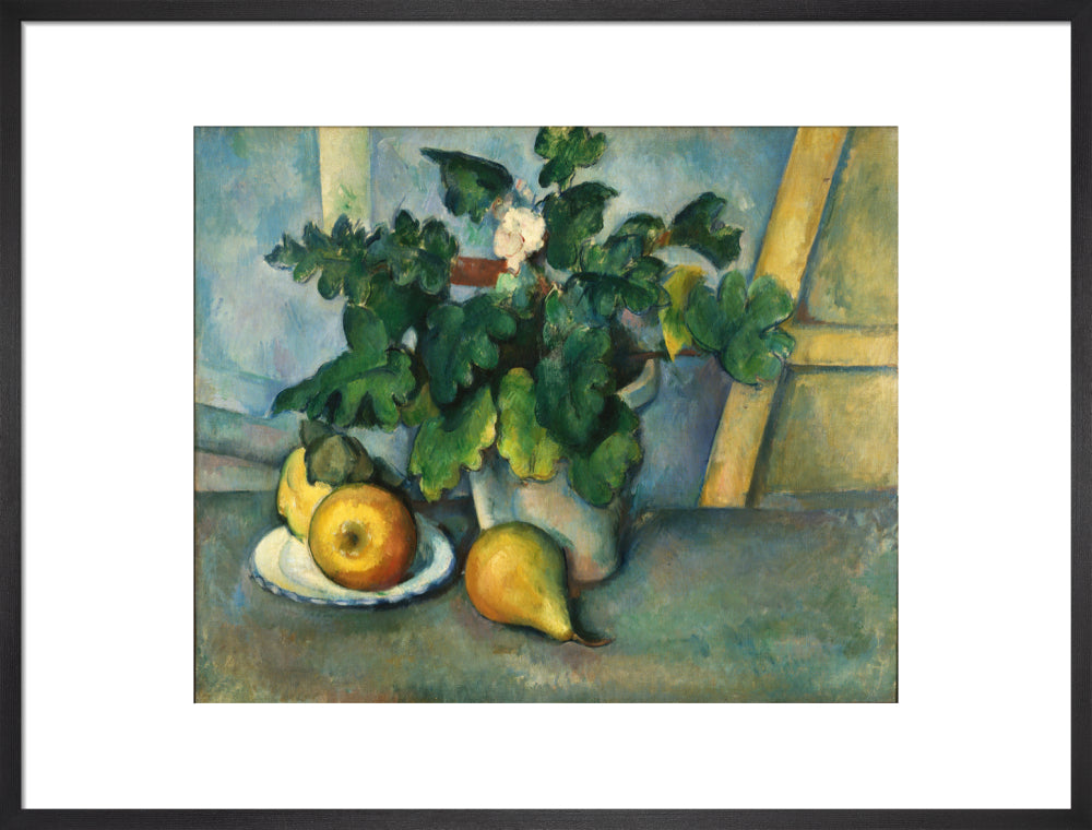 Pot of Flowers and Fruit (art print, large, black)