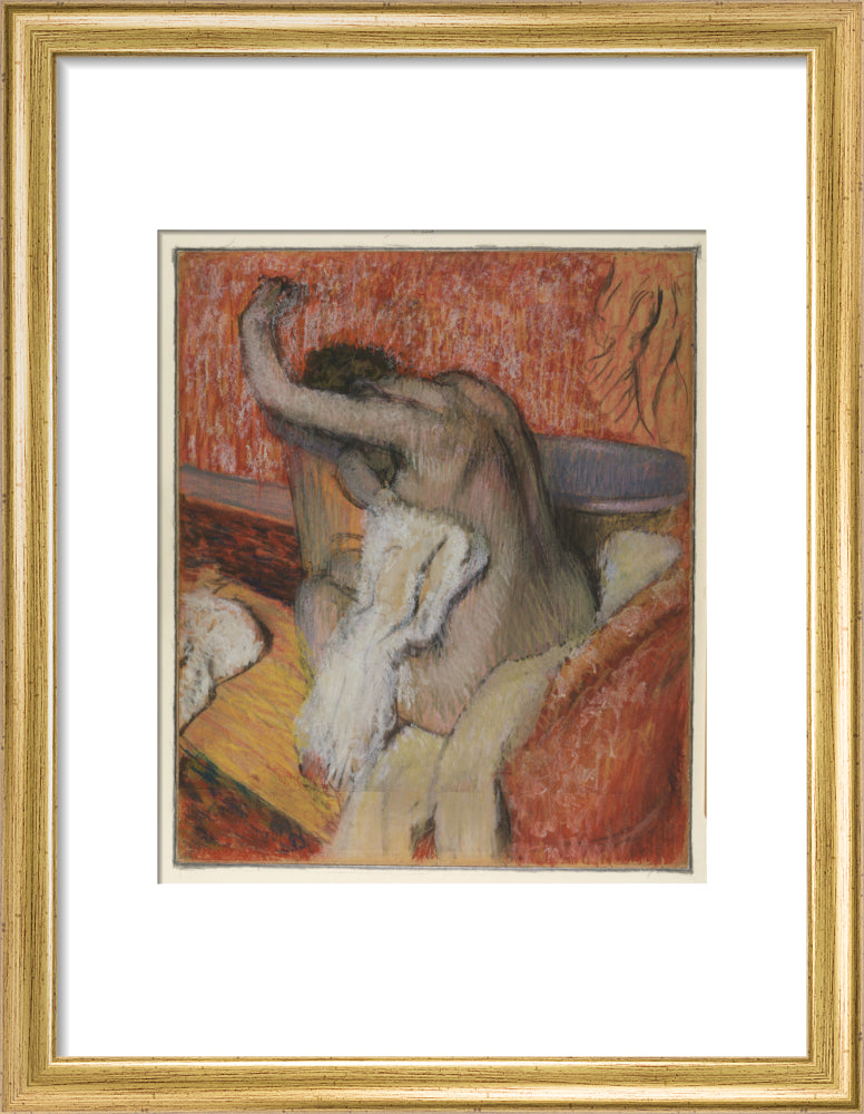 After the Bath - Woman Drying Herself (art print, small, gold)