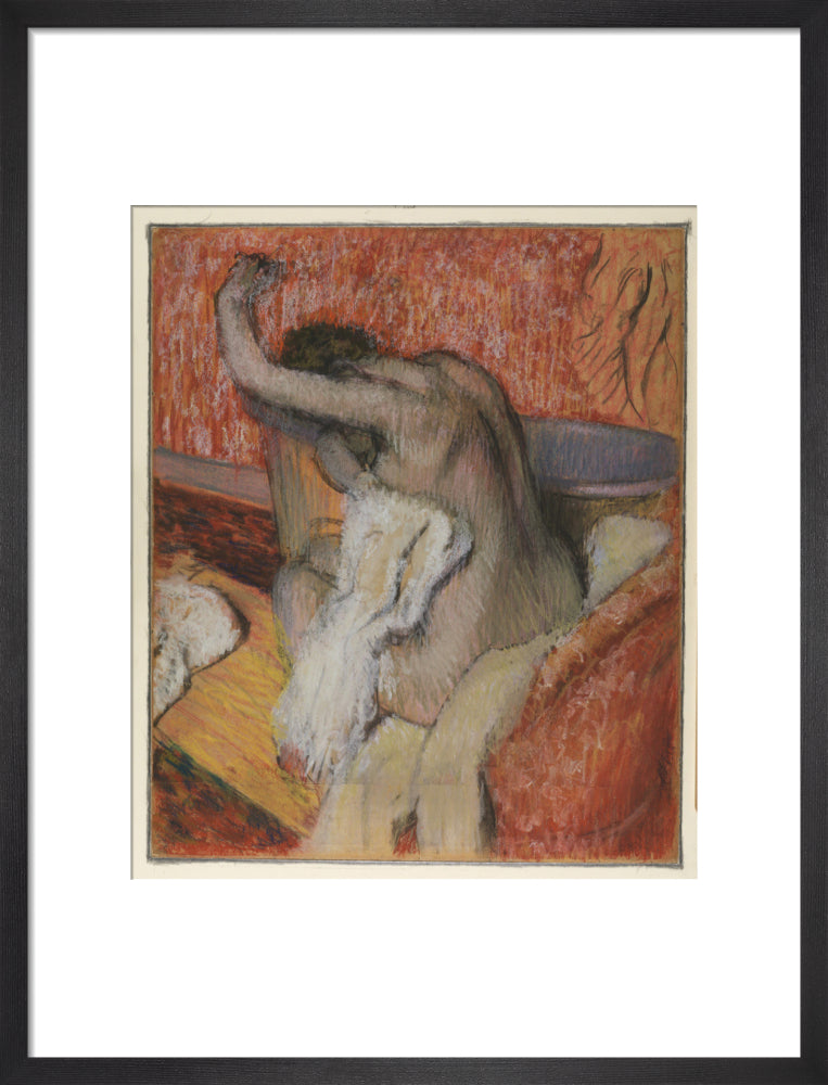 After the Bath - Woman Drying Herself (art print, medium, black)