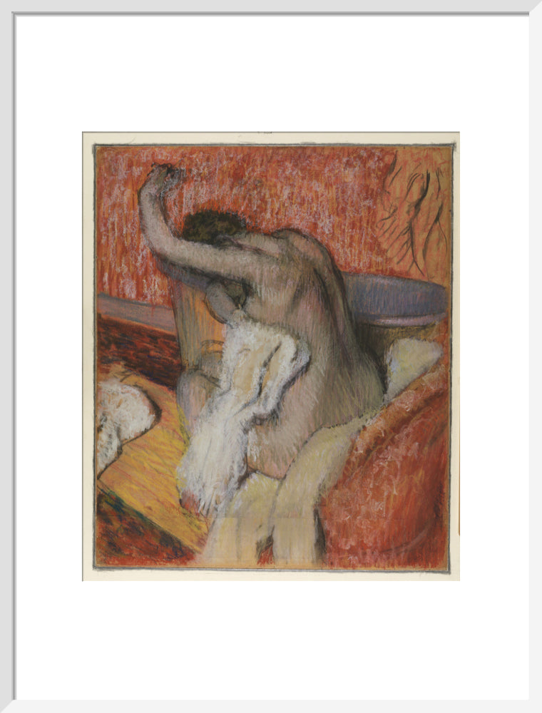 After the Bath - Woman Drying Herself (art print, large, white)