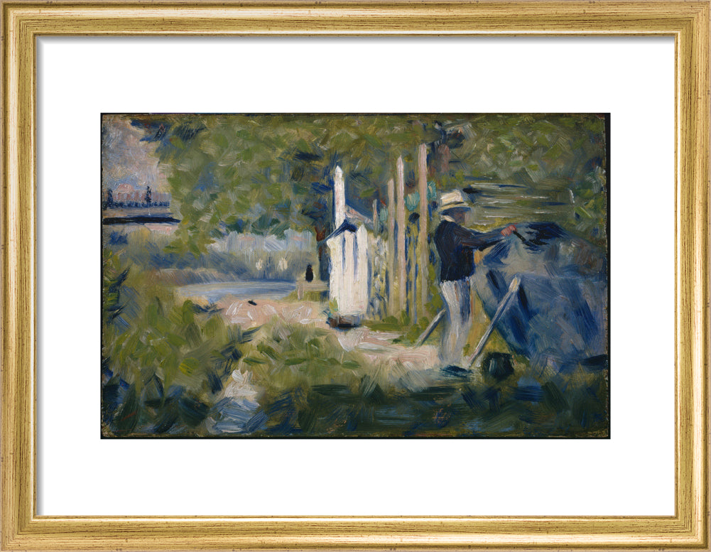 Man Painting a Boat (art print, small, gold)