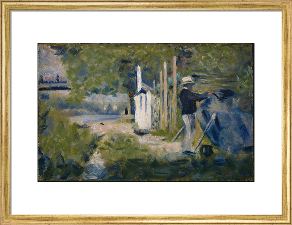 Man Painting a Boat (art print, medium, gold)