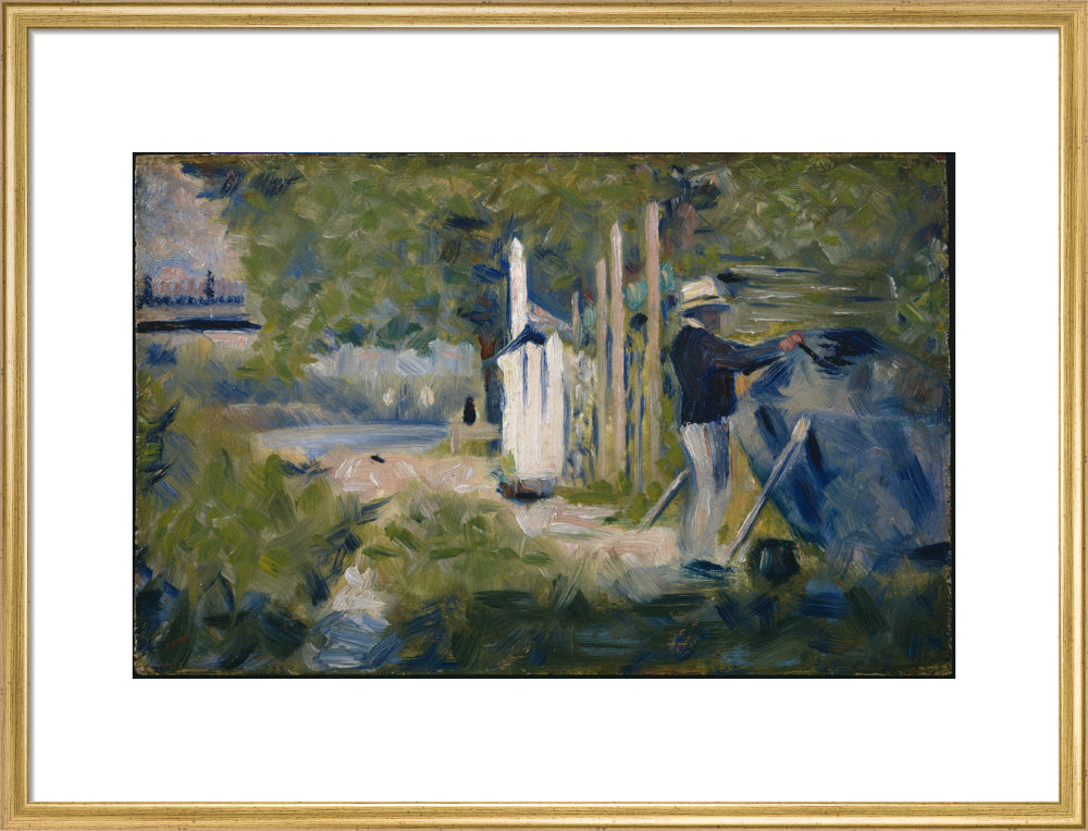 Man Painting a Boat (art print, large, gold)