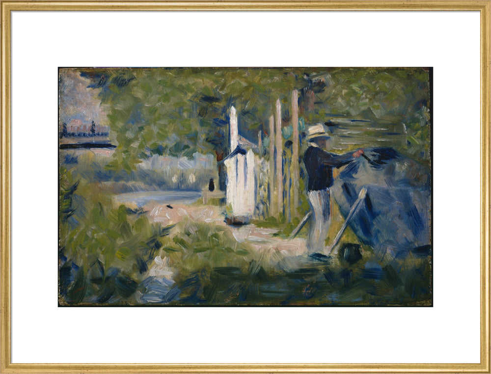 Man Painting a Boat (art print, extra large, gold)