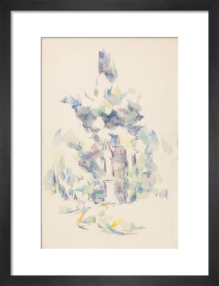 Statue under trees (art print, small, black)