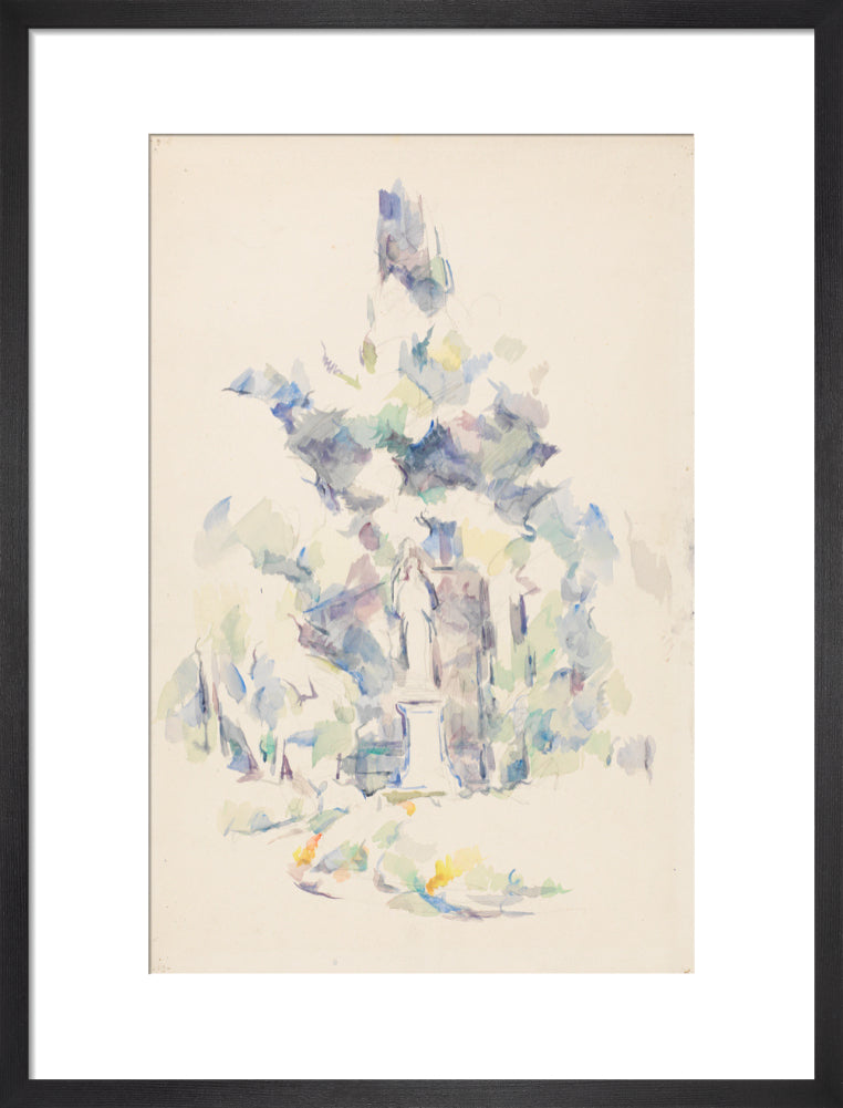 Statue under trees (art print, medium, black)