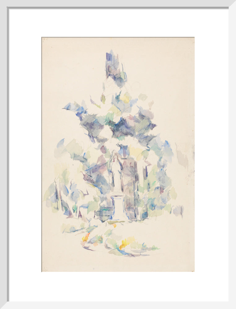 Statue under trees (art print, medium, white)