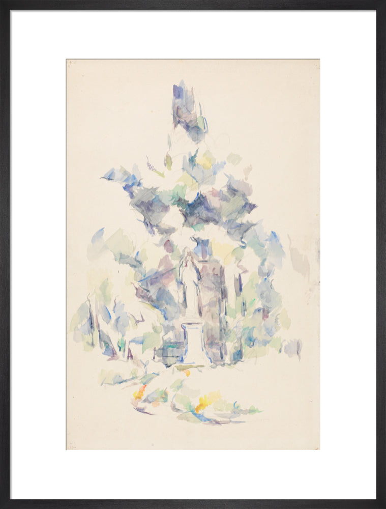 Statue under trees (art print, large, black)