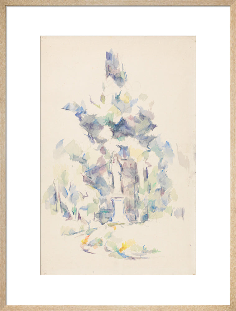 Statue under trees (art print, large, natural)