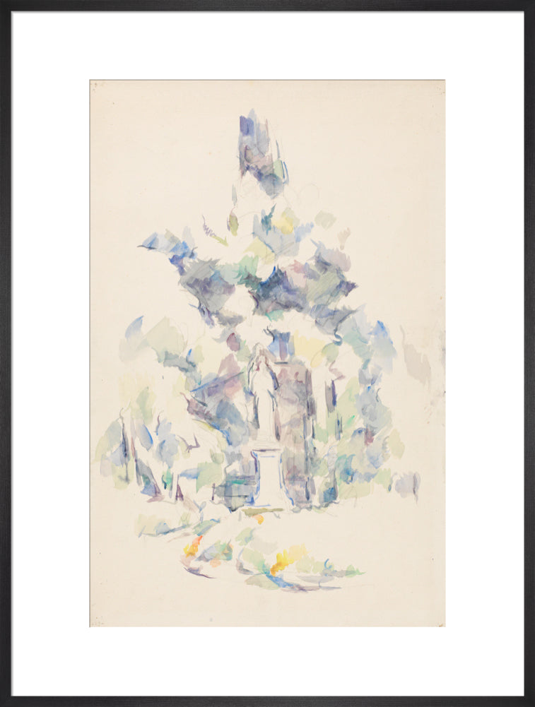 Statue under trees (art print, extra large, black)